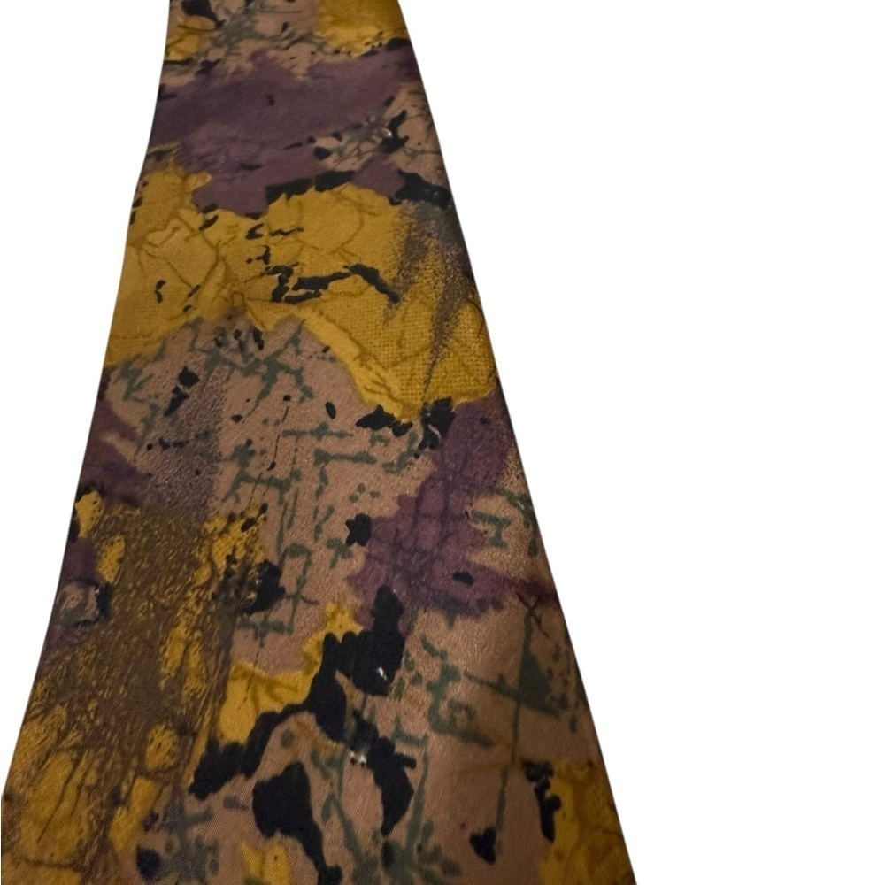 StringBeans Menโs Neck Tie Pattered Gold Brown 55X 3 1/2 inches Vintage 80โs